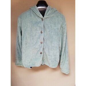 Onofrey Los Angeles Button Front Hoodie Fleece Cardigan Sweater Medium Green